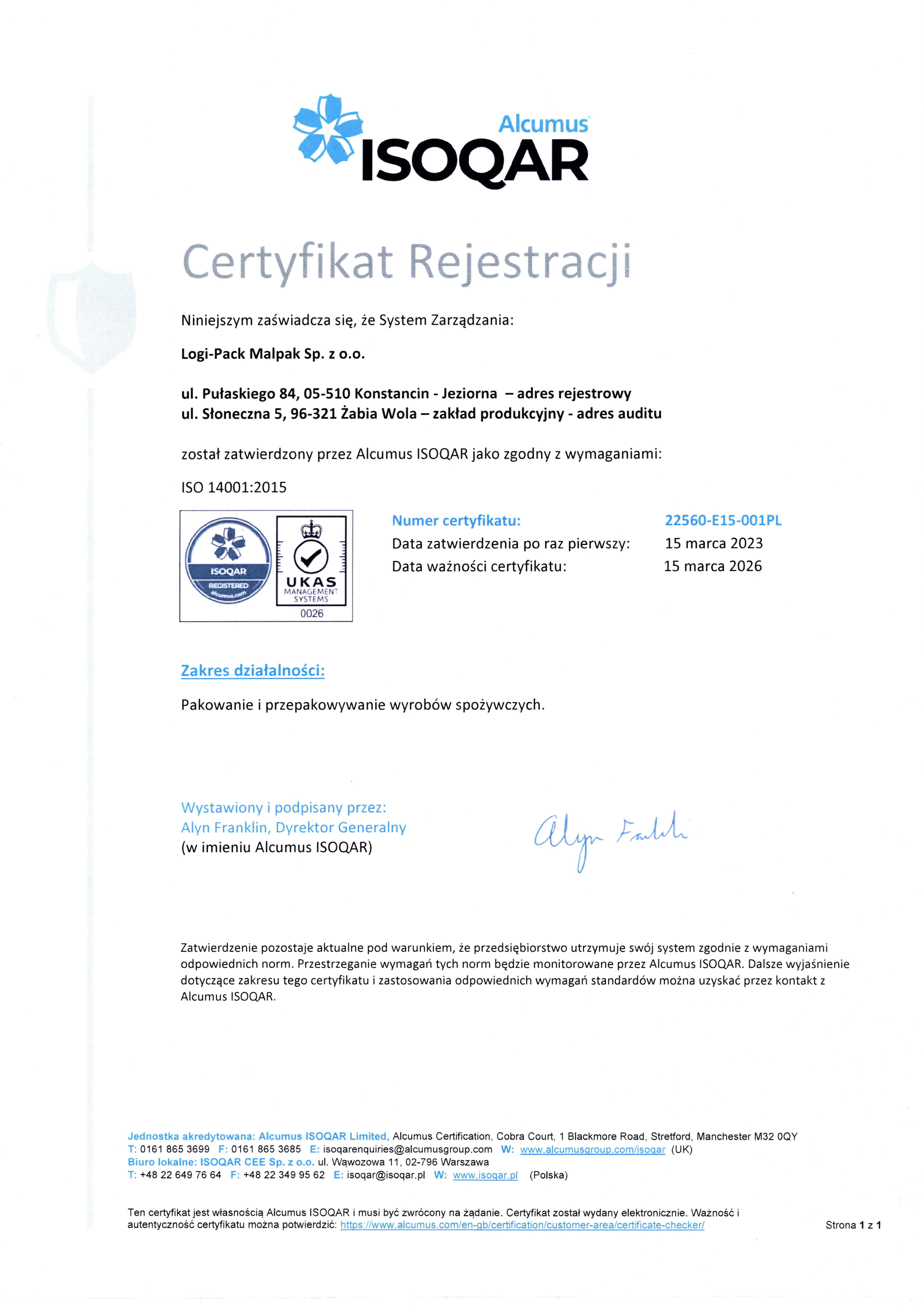 CERTYFIKAT ISO 14001